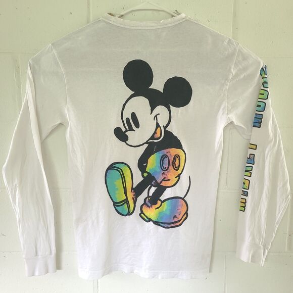 Disney Mickey Mouse Tie Dye 2 Sided T Shirt White Long Sleeve Tee Adult Sz MED - Picture 9 of 14